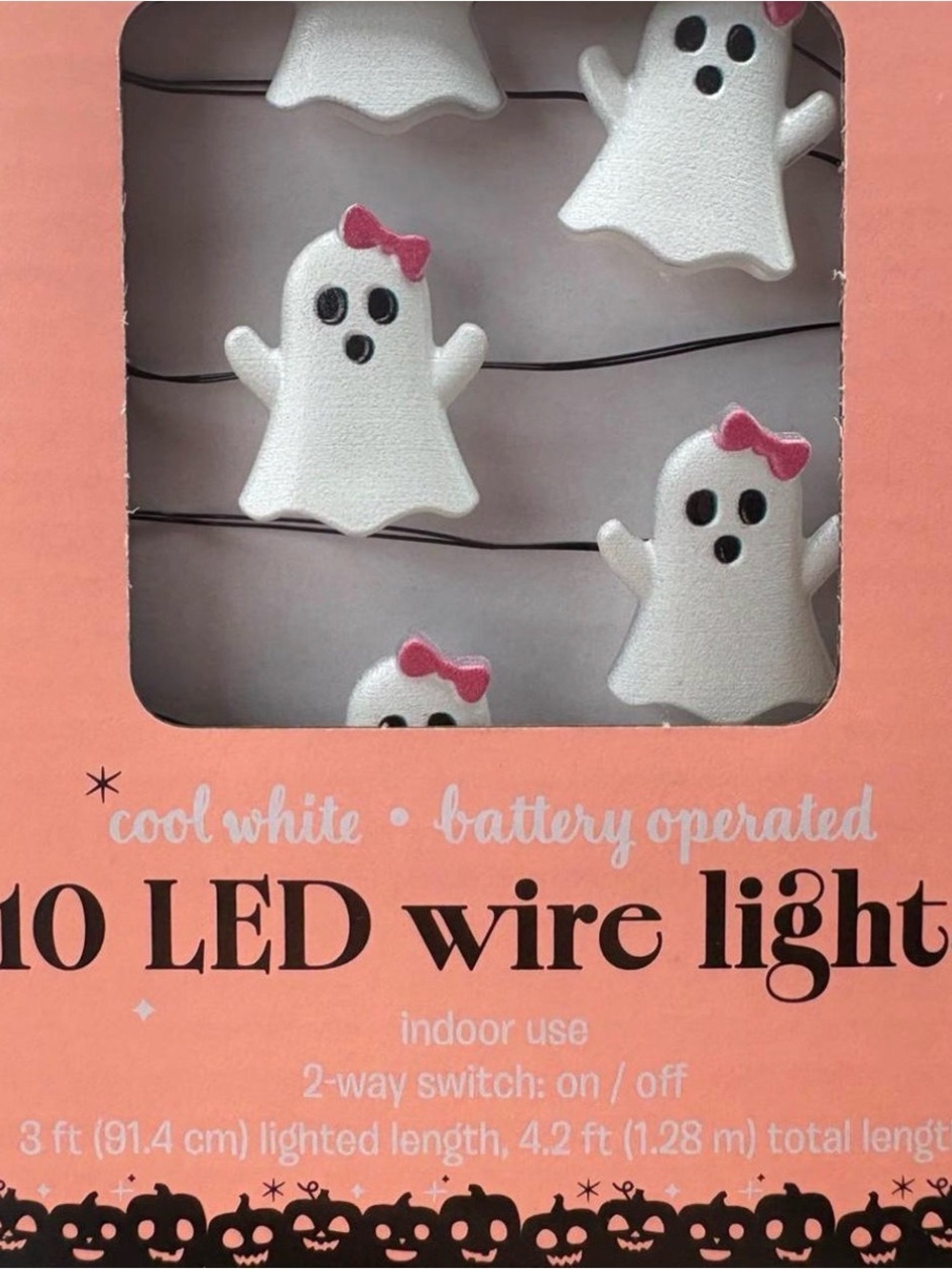 Ghost String Lights with Pink Bows - Cool White LED Holiday Decor